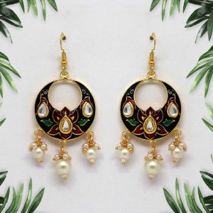 Black Color Kundan Meenakari Earrings-0