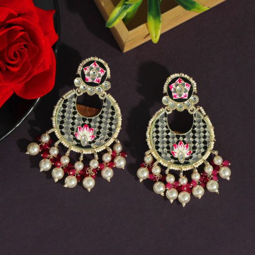 Black Color Kundan Meenakari Earrings