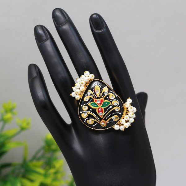 Black Color Kundan Meenakari Finger Ring For Women-15971