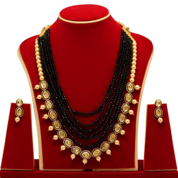 Black Color Kundan Meenakari Necklace Set-0