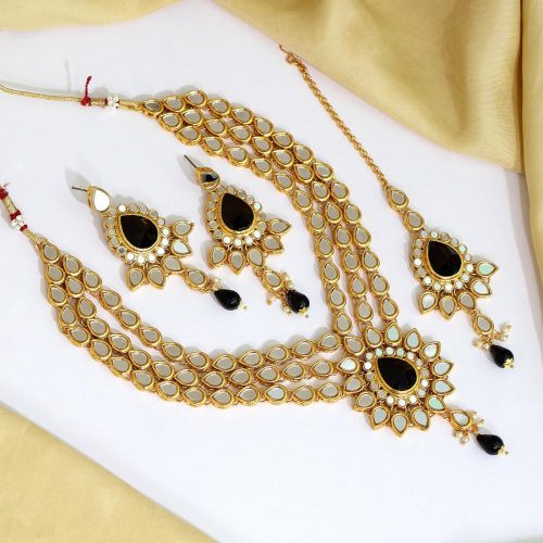 Black Color Kundan Mirror Necklaces Set