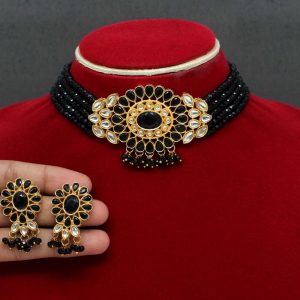 Black Color Kundan Necklace Set-0