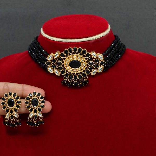 Black Color Kundan Necklace Set-0