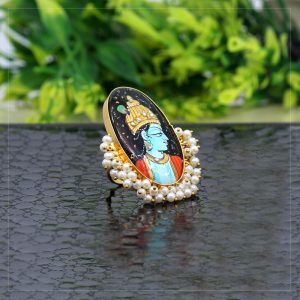 Black Color Lord Krishna Meenakari Finger Ring For Women-0