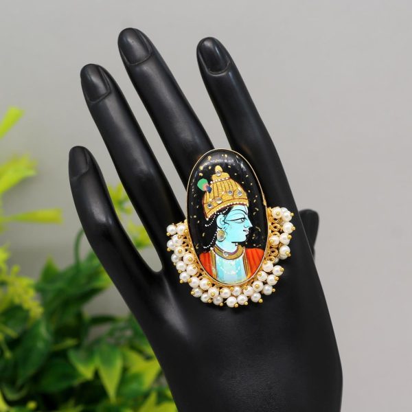 Black Color Lord Krishna Meenakari Finger Ring For Women-16011