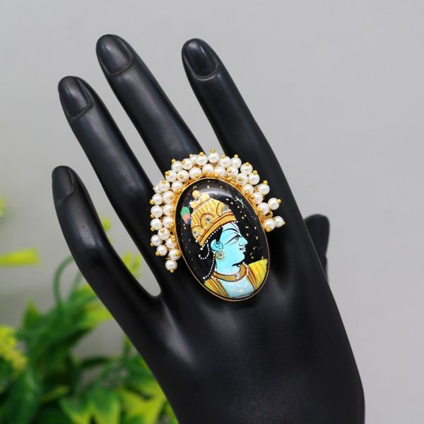 Black Color Lord Krishna Meenakari Finger Ring For Women-16013