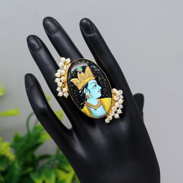 Black Color Lord Krishna Meenakari Finger Ring For Women-16017