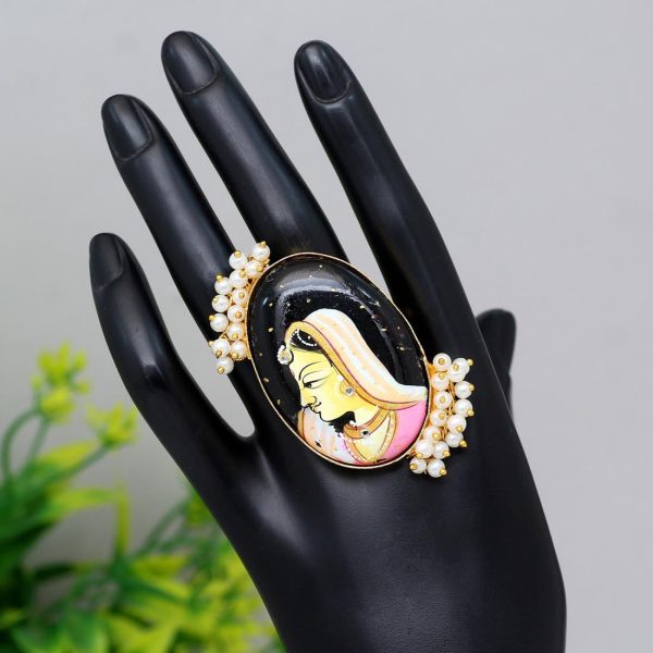 Black Color Lord Krishna Meenakari Finger Ring For Women-16025