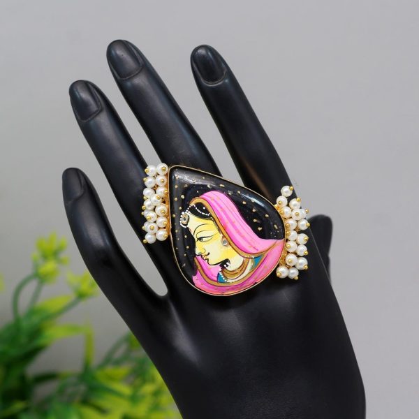 Black Color Lord Krishna Meenakari Finger Ring For Women-16029