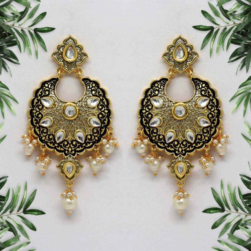 Black Color Mint Meena Earrings