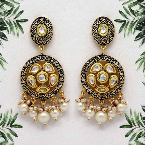 Black Color Mint Meena Earrings