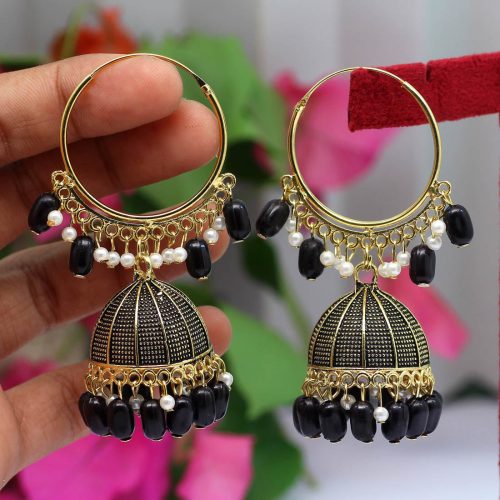 Black Color Mint Meena Earrings