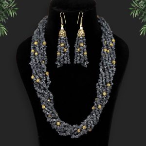 Black Color Onyx Stone Necklace Set-0