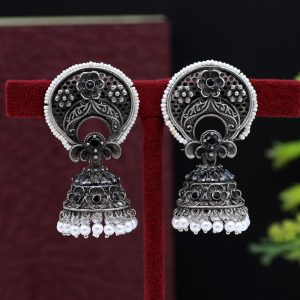 Black Color Oxidised Earrings-0