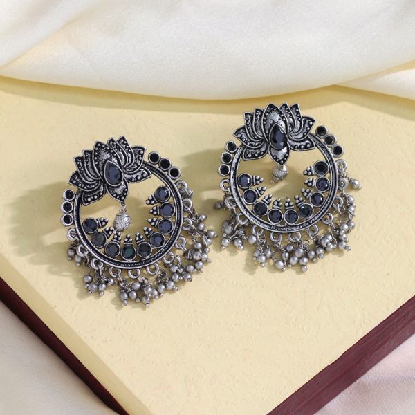 Black Color Oxidised Earrings-15032