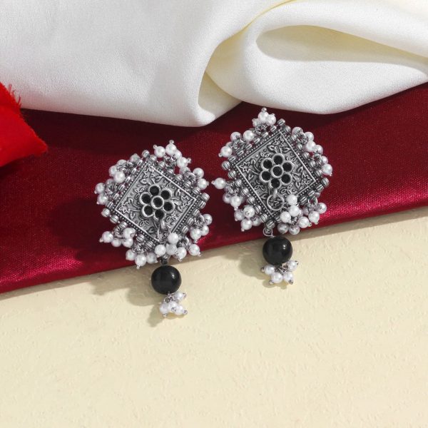 Black Color Oxidised Earrings-15060