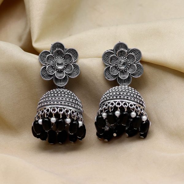 Black Color Oxidised Earrings-12859