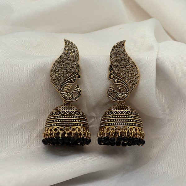 Black Color Oxidised Earrings-12933