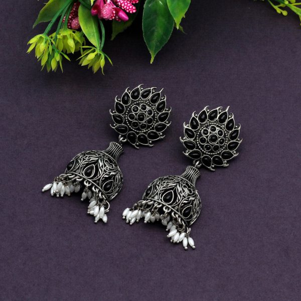 Black Color Oxidised Earrings-3445