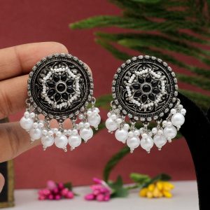 Black Color Oxidised Earrings-0