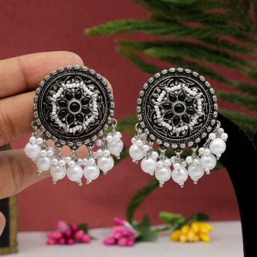 Black Color Oxidised Earrings