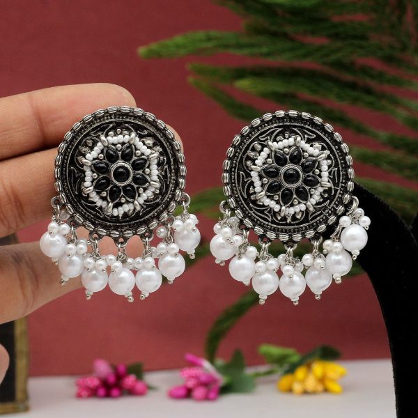 Black Color Oxidised Earrings-0