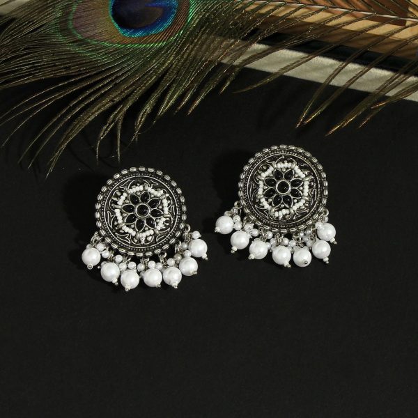 Black Color Oxidised Earrings-3351