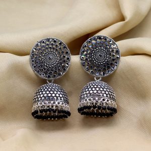 Black Color Oxidised Mint Meena Earrings-0