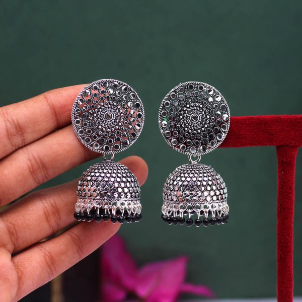 Black Color Oxidised Mint Meena Earrings-12819