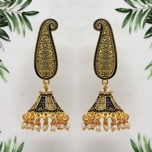Black & Gold Color Mint Meena Earrings-0