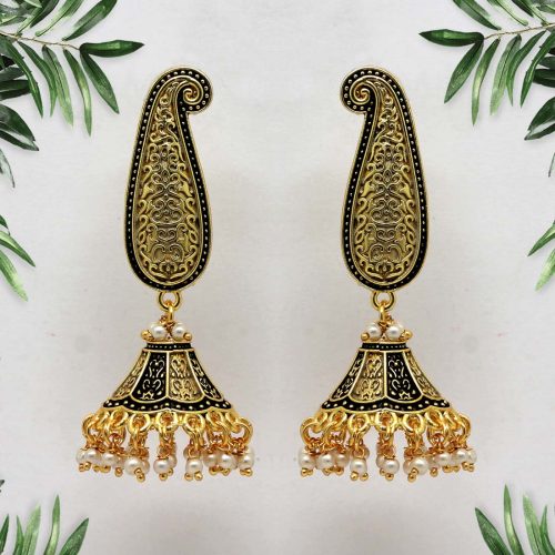 Black & Gold Color Mint Meena Earrings