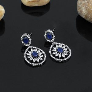 Blue Color American Diamond Earrings-0