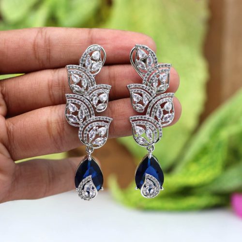 Blue Color American Diamond Earrings