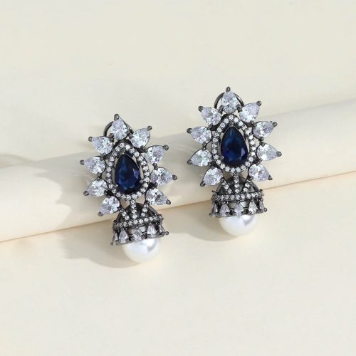 Blue Color American Diamond Earrings