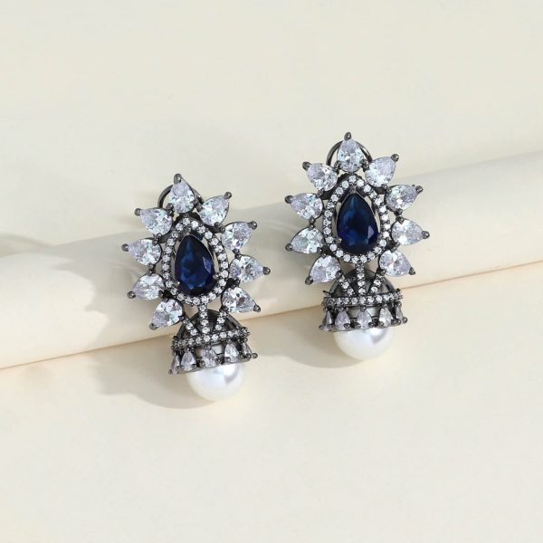 Blue Color American Diamond Earrings-0