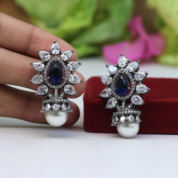 Blue Color American Diamond Earrings-17010