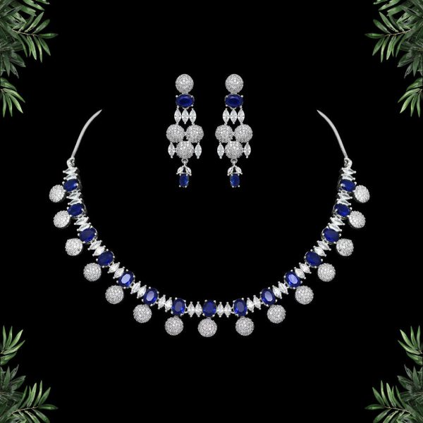 Blue Color American Diamond Necklaces Set-0