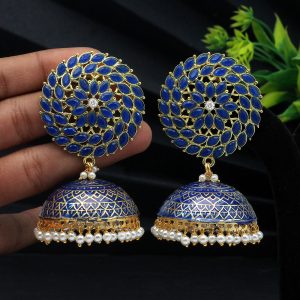 Blue Color Big Jhumka Meenakari Earrings-0