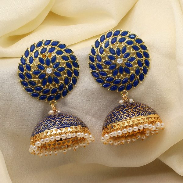Blue Color Big Jhumka Meenakari Earrings-3577