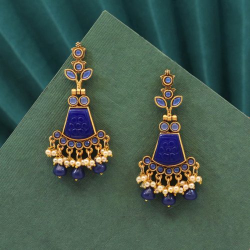 Blue Color Carving Stone Antique Earrings