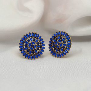 Blue Color Color Full Stone Oxidised Earrings-0