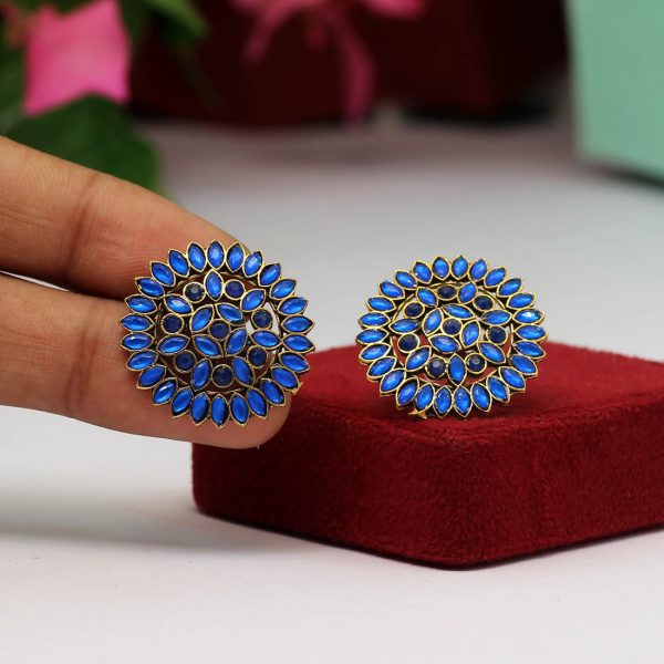Blue Color Color Full Stone Oxidised Earrings-12953