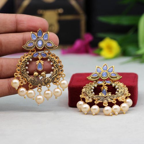 Blue Color Colorful Kundan Antique Earrings