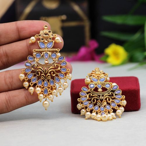 Blue Color Colorful Kundan Antique Earrings