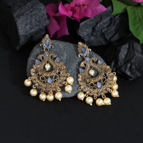 Blue Color Colorful Kundan Antique Earrings