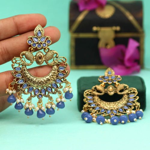 Blue Color Colorful Kundan Antique Earrings