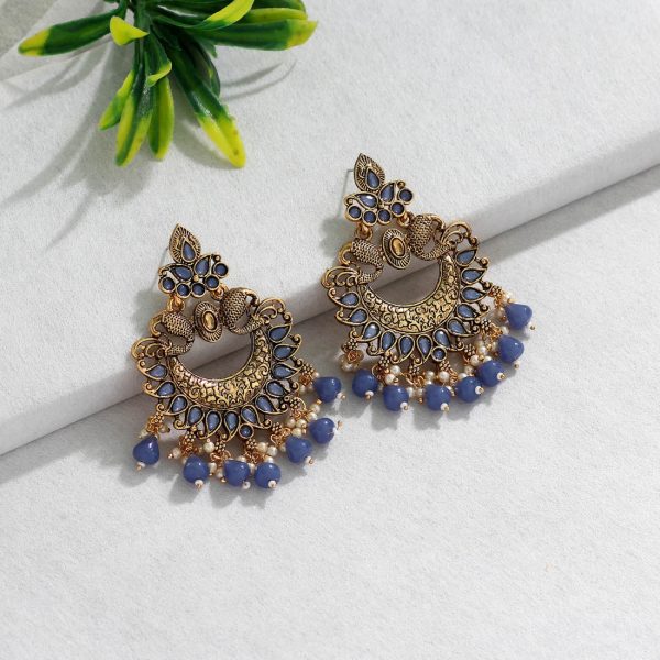 Blue Color Colorful Kundan Antique Earrings-14234