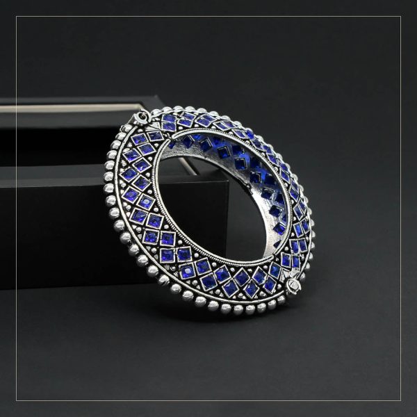 Blue Color Glass Stone Oxidised Bracelet-0