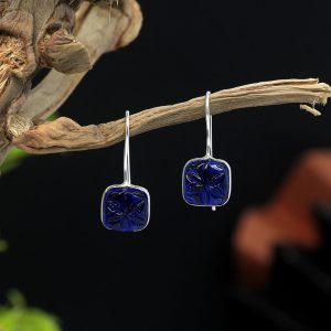 Blue Color Glass Stone Oxidised Earrings-0