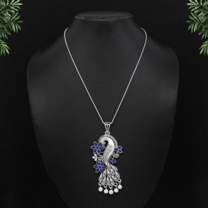 Blue Color Glass Stone Peacock Insparied Necklace-0